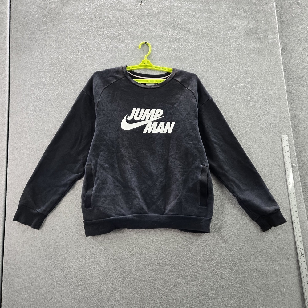 Jordan Men Sweatshirt L Black Y2K Jumpman Logo Graphic Print Long Sleeve READ